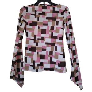 MOA MOA Mesh Blouse Women‎ Medium Pink Brown Geometric Long Sleeves Juniors